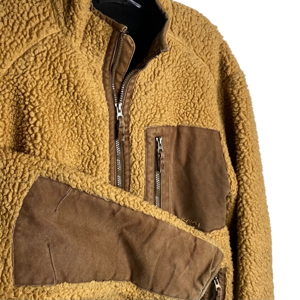 KAVU Sherpa Fleece Canvas Jacket Mens Medium Deep Pile Brown Full Zip Outdoor